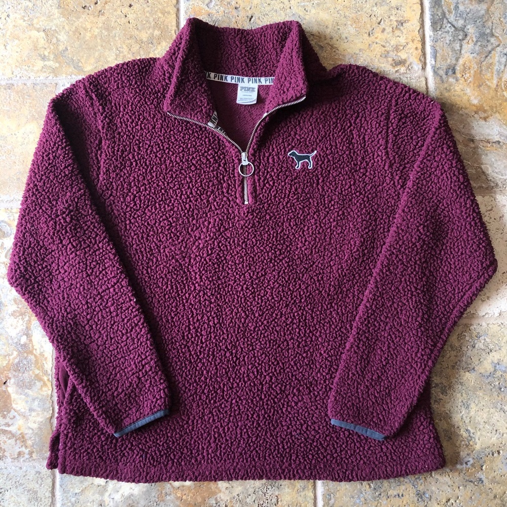Victoria’s Secret Pink Sherpa Maroon Half Zip Pullover